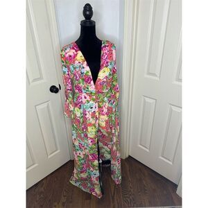 Xtaren Women's Floral Maxi Romper Dress Multicolor Long Sleeve VNeck Party